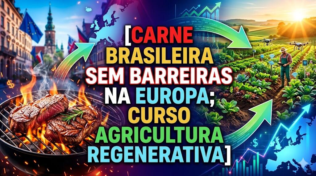 Carne brasileira sem barreiras na Europa; Curso agricultura regenerativa (em grãos)
