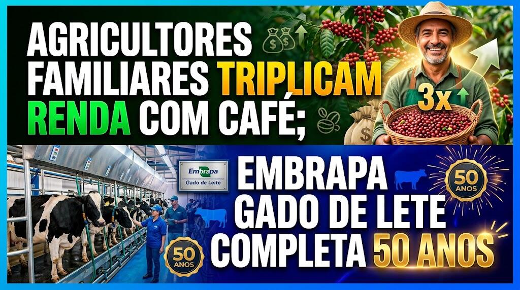 Agricultores familiares triplicam renda com café; Embrapa Gado de Leite completa 50 anos.