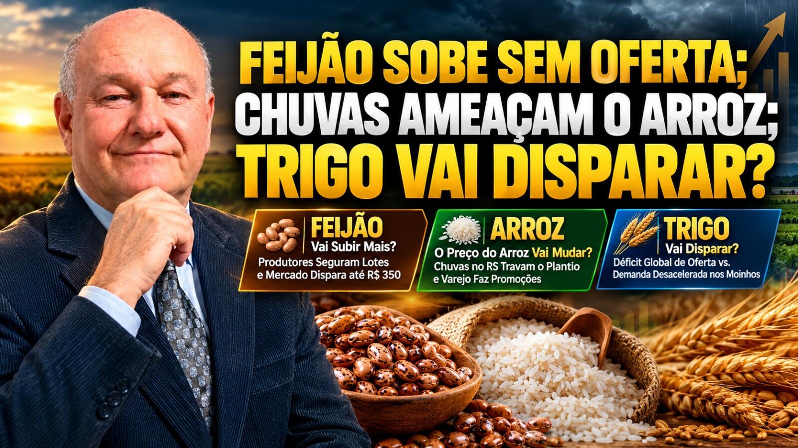 Feijão Sobe sem Oferta; Chuvas Ameaçam o Arroz; Trigo Vai Disparar?