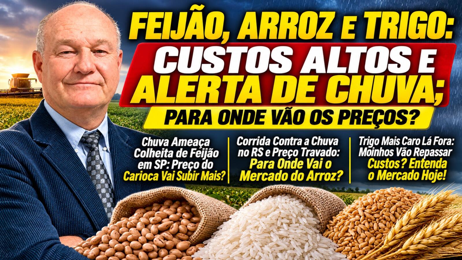 Feijão, Arroz  e Trigo: Custos Altos e Alerta de Chuva; Para Onde Vão os Preços?